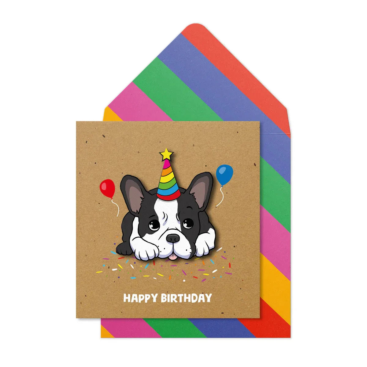 Tache - Frenchie Balloons Happy Birthday Blank Card