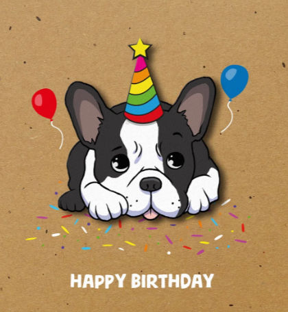 Tache - Frenchie Balloons Happy Birthday Blank Card