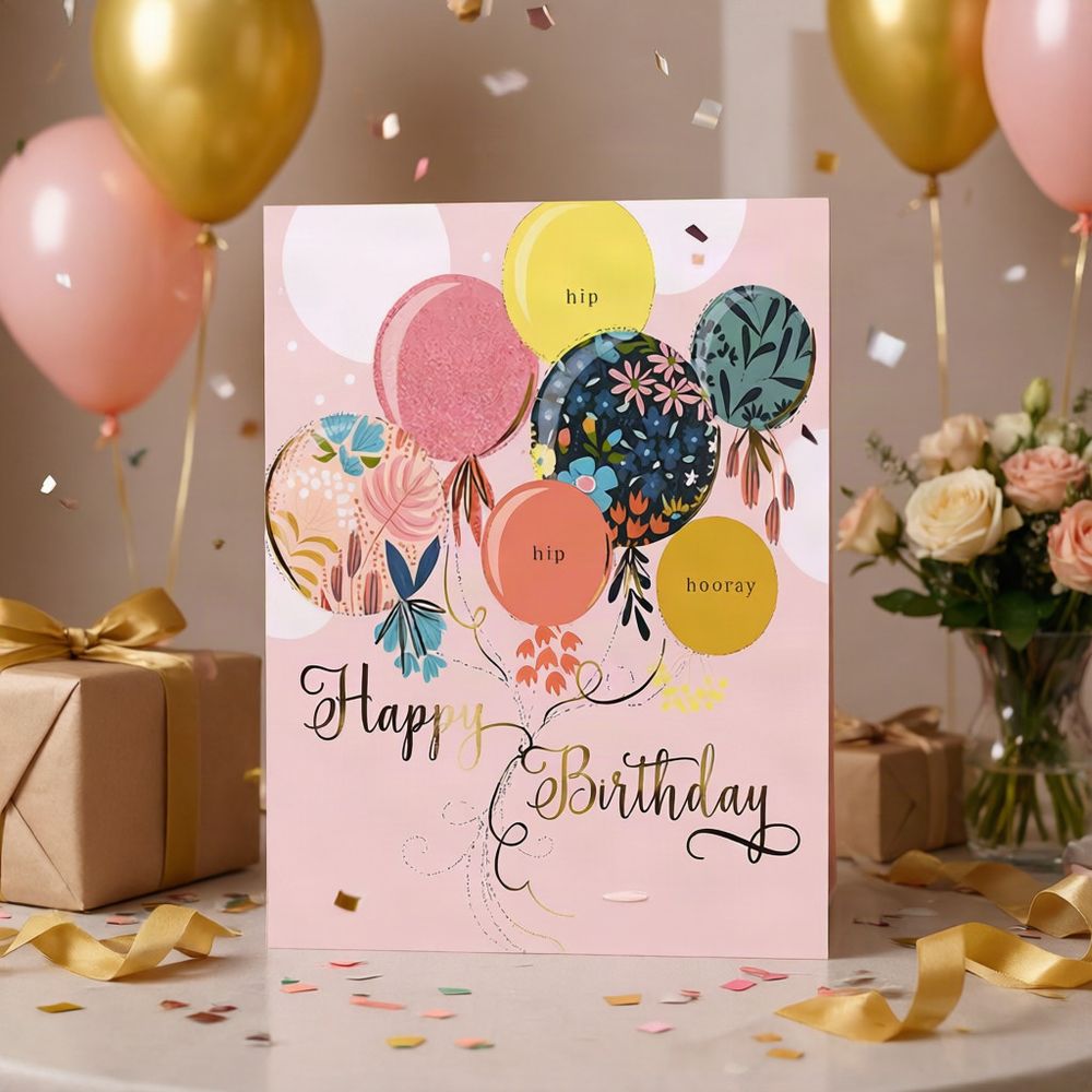 The Great British Card Company - Happy Birthday Greeting Card - Hip Hip Hooray Balloons