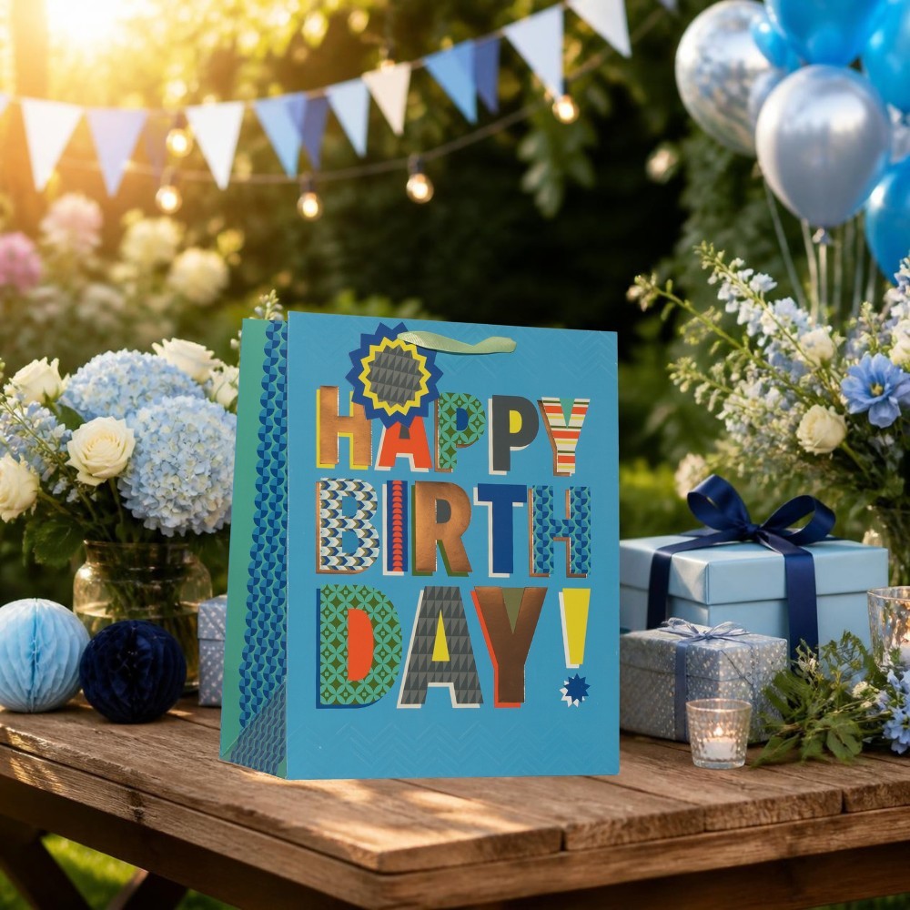 Partisan - Happy Birthday Party Gift Bag - Extra Large - Blue