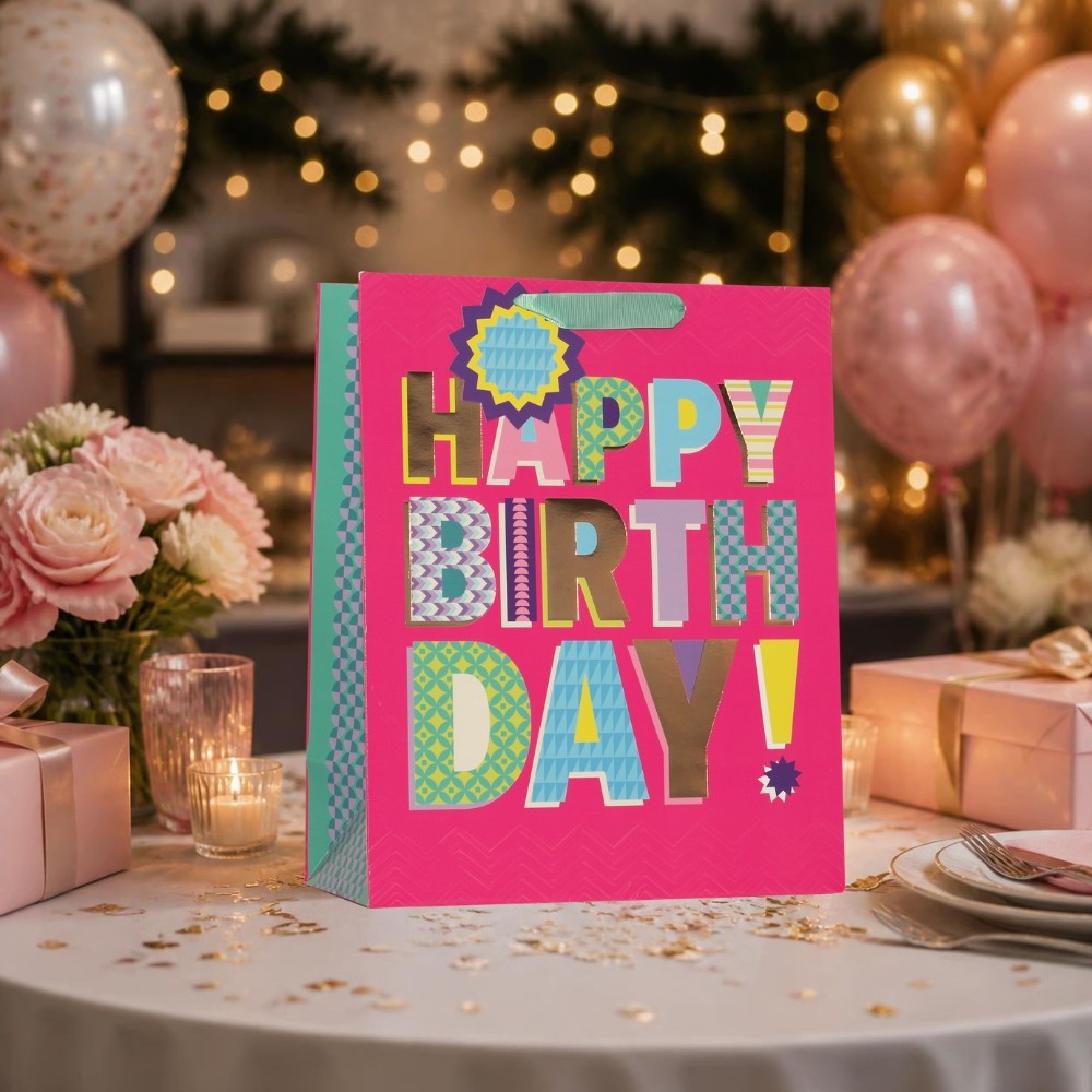 Partisan - Happy Birthday Party Gift Bag - Large - Pink