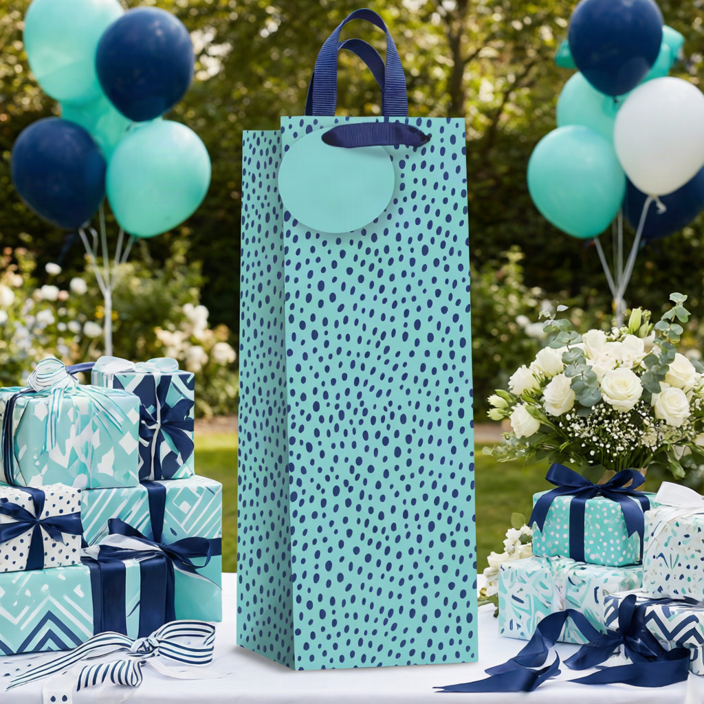 SimonElvin - Green Wih Blue Dots Bottle Gift Bag