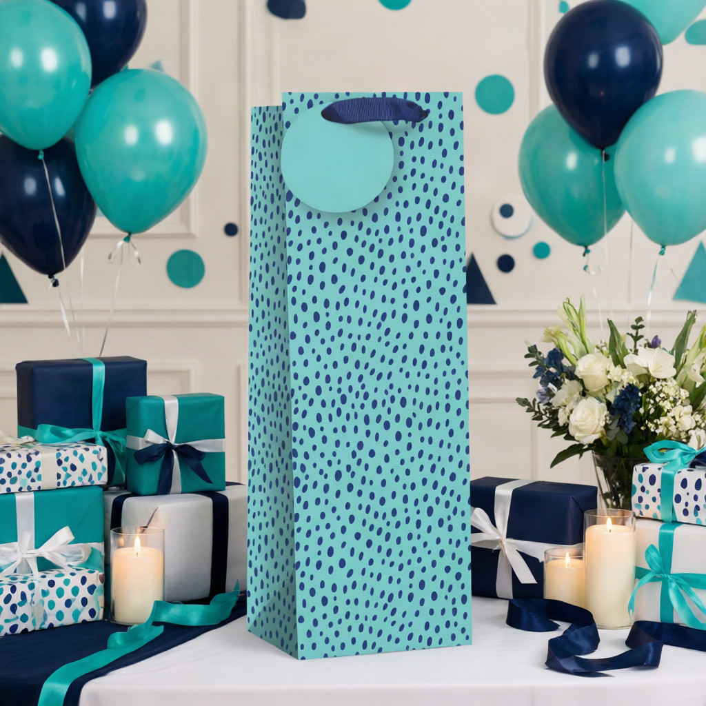 SimonElvin - Green Wih Blue Dots Bottle Gift Bag