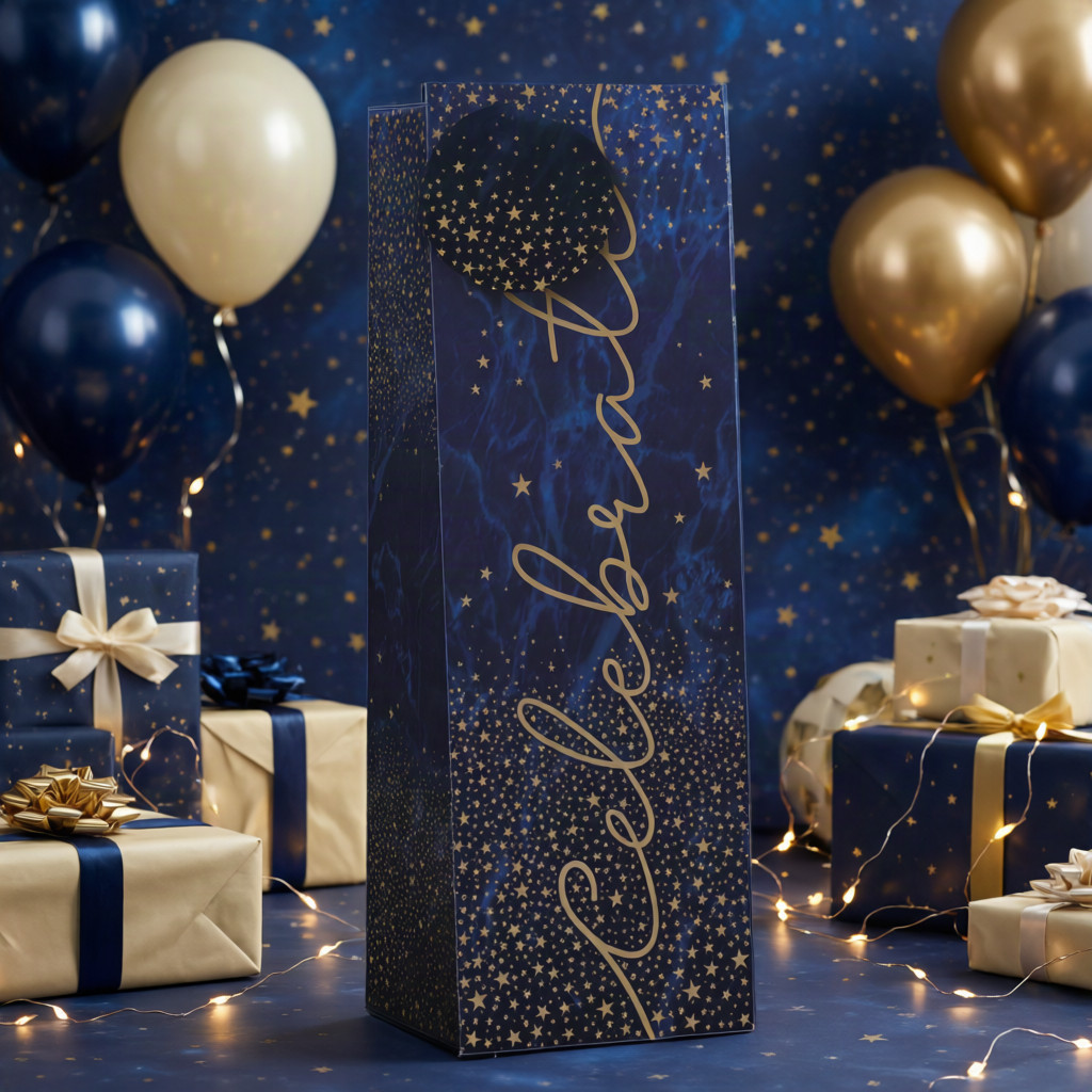 SimonElvin - Celebration With Golden Stars Bottle Gift Bag