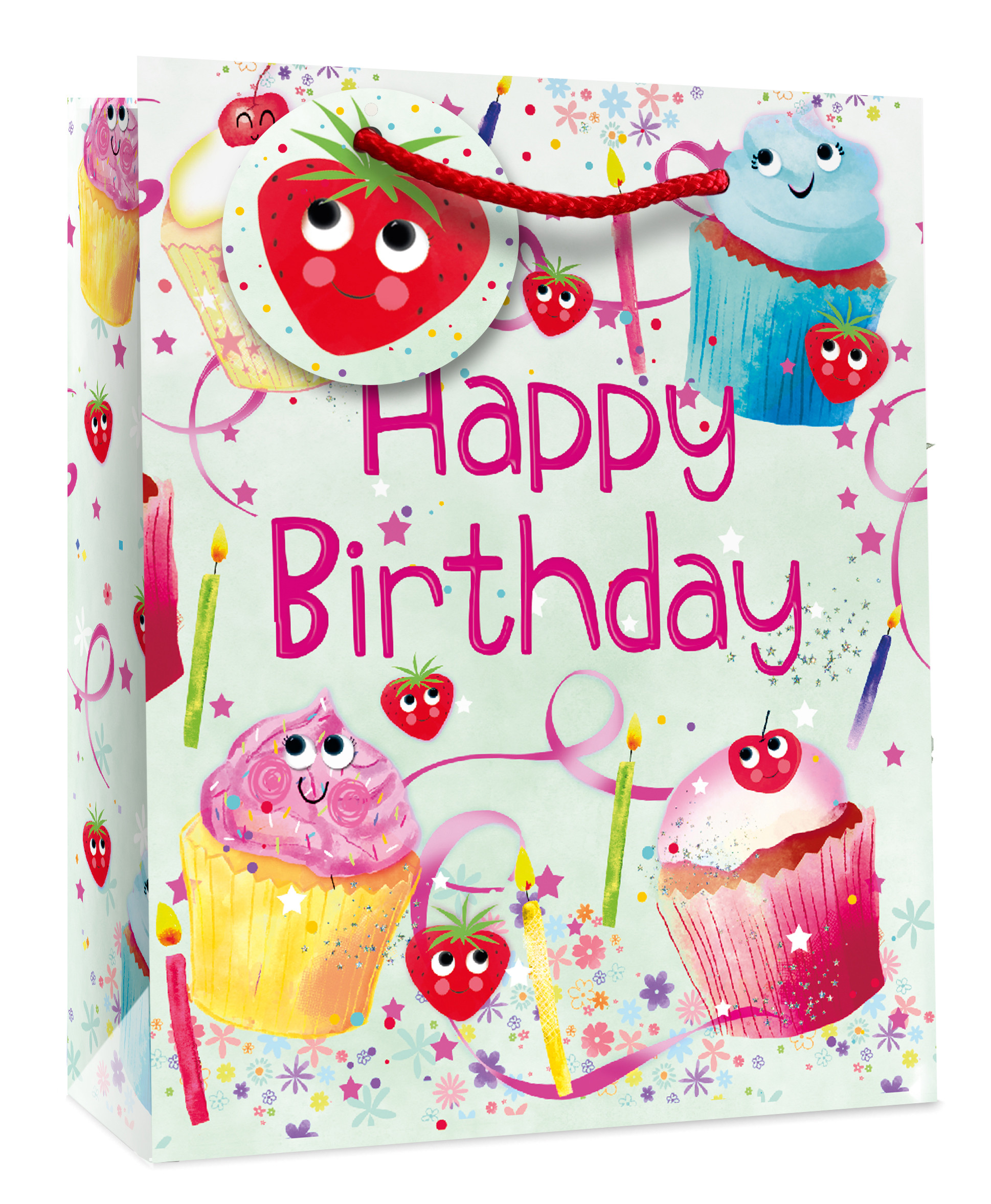 SimonElvin - Cupcake And Strawberry Happy Birthday Gift Bag - Large