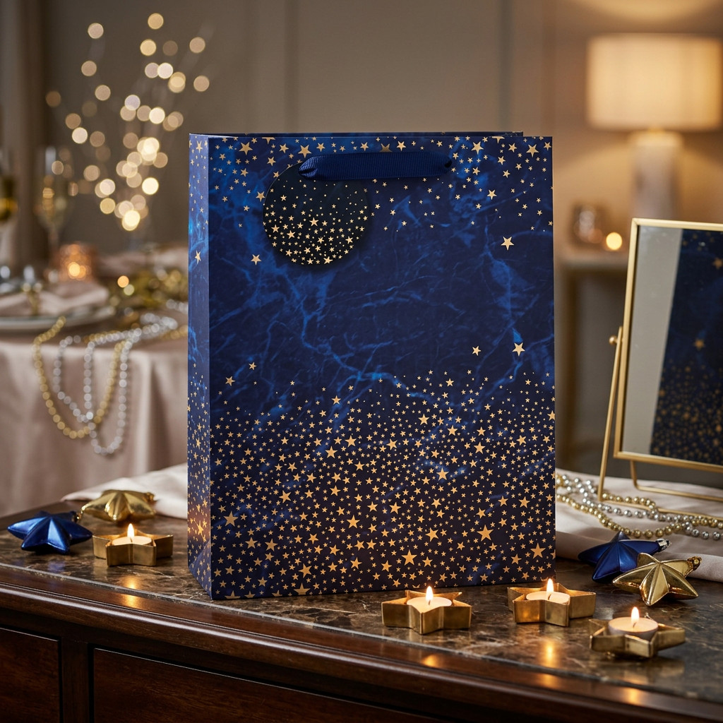SimonElvin - Dark Blue With Golden Stars Gift Bag - Large
