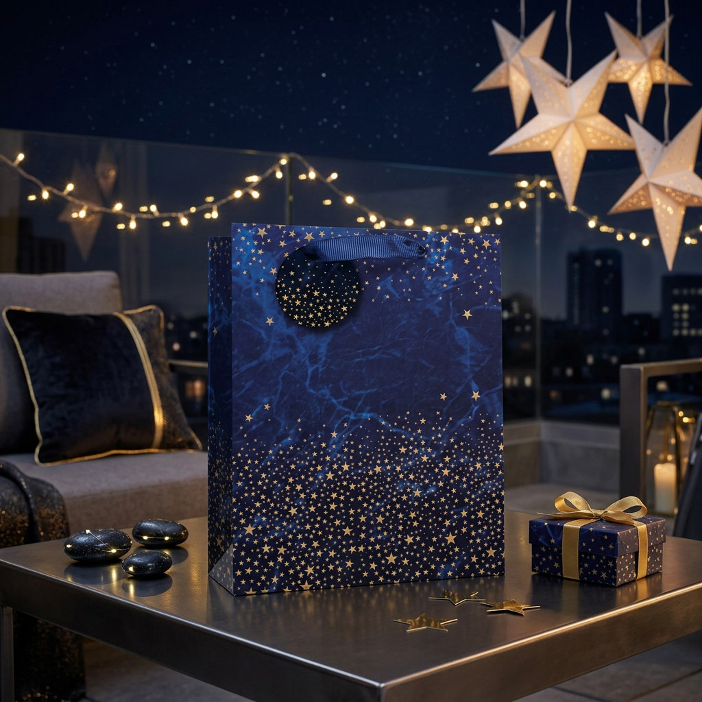 SimonElvin - Dark Blue With Golden Stars Gift Bag - Large