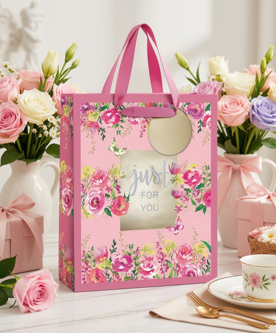 SimonElvin - Floral Just For You Gift Bag - Medium - Pink