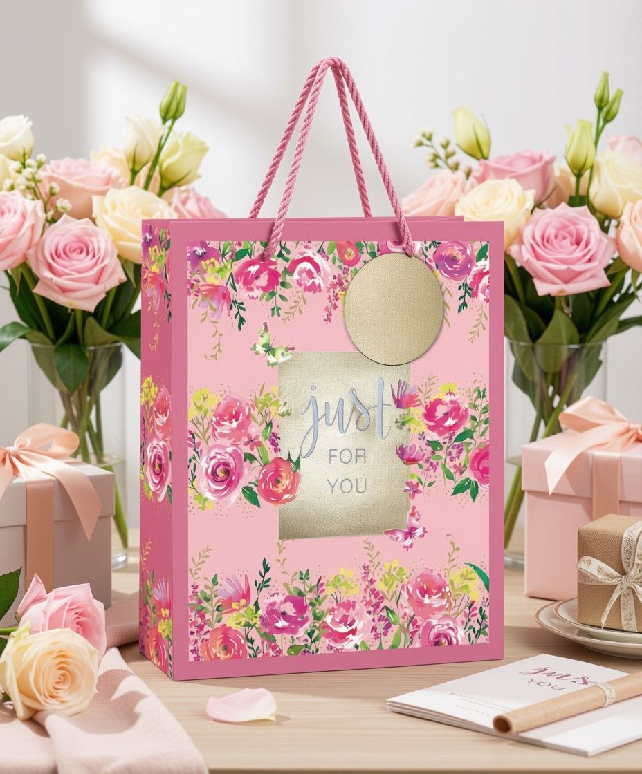 SimonElvin - Floral Just For You Gift Bag - Medium - Pink