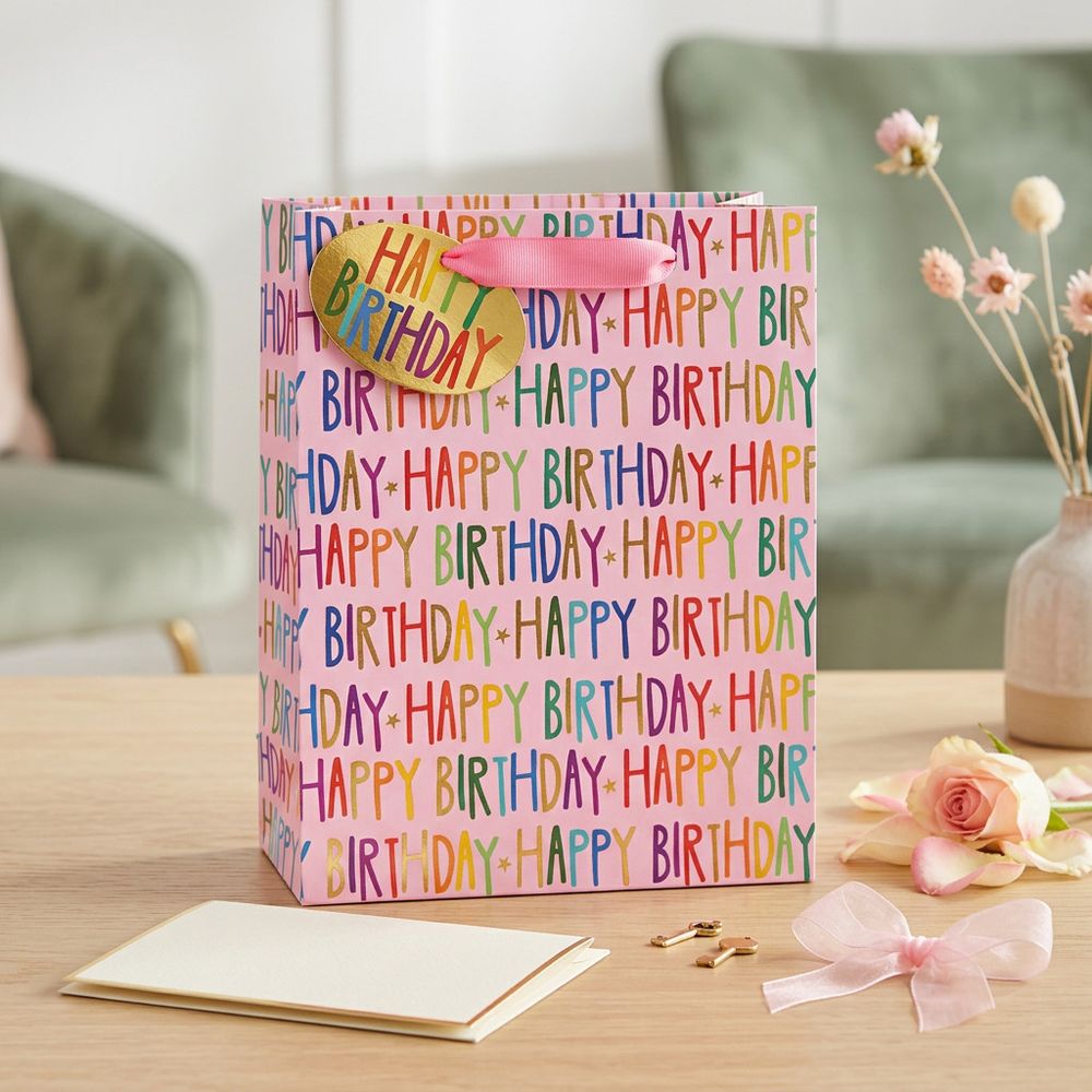SimonElvin - Happy Birthday With Stars Gift Bag - Medium - Pink