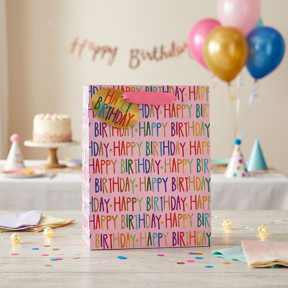 SimonElvin - Happy Birthday With Stars Gift Bag - Medium - Pink