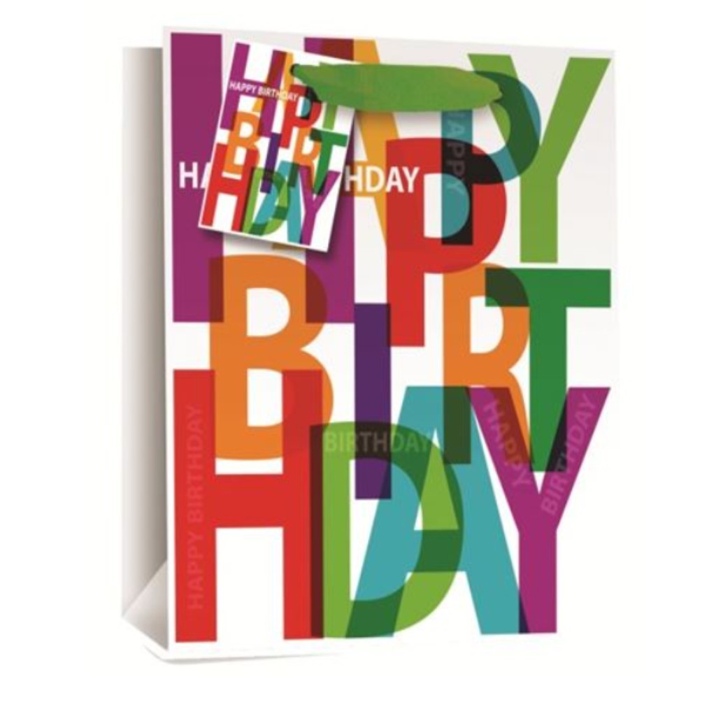 SimonElvin - Happy Birthday Big Bold Color Letters Gift Bag - Small