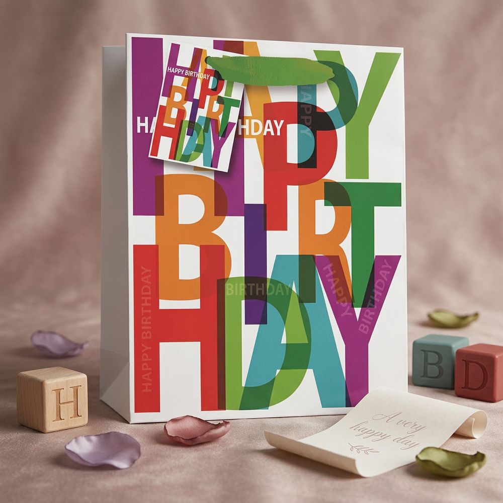 SimonElvin - Happy Birthday Big Bold Color Letters Gift Bag - Small