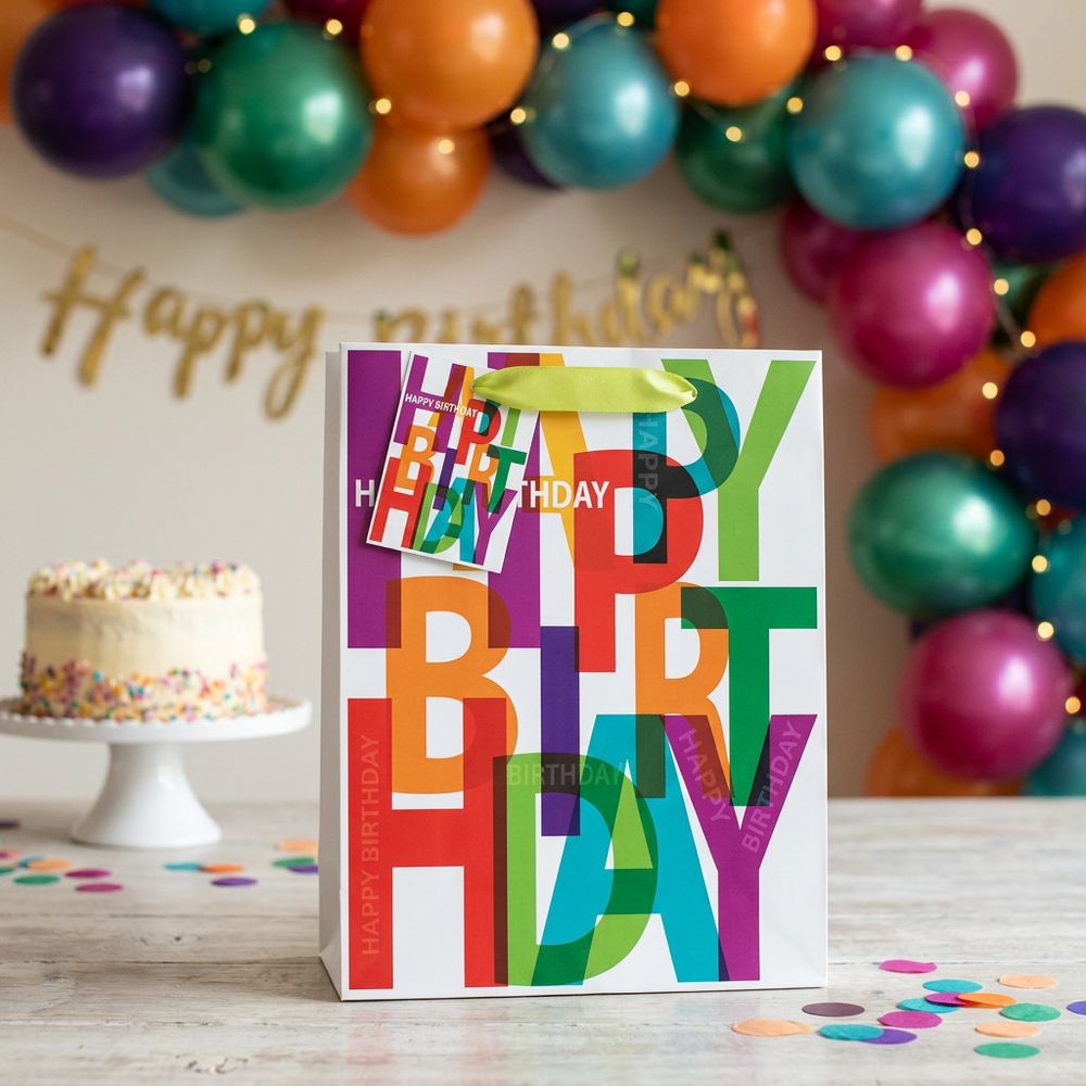 SimonElvin - Happy Birthday Big Bold Color Letters Gift Bag - Small