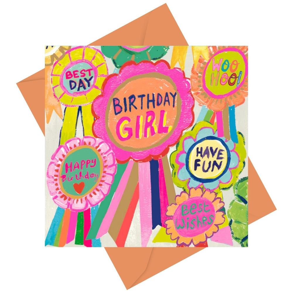 PaperSalad - Happy Birthday Blank Greeting Card - Birthday Girl Rosettes