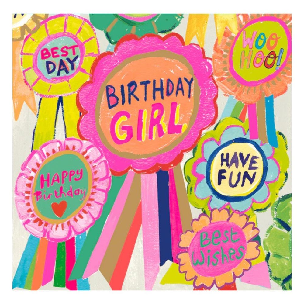 PaperSalad - Happy Birthday Blank Greeting Card - Birthday Girl Rosettes