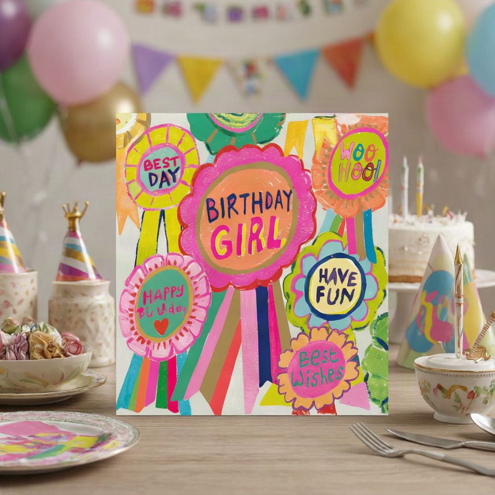 PaperSalad - Happy Birthday Blank Greeting Card - Birthday Girl Rosettes
