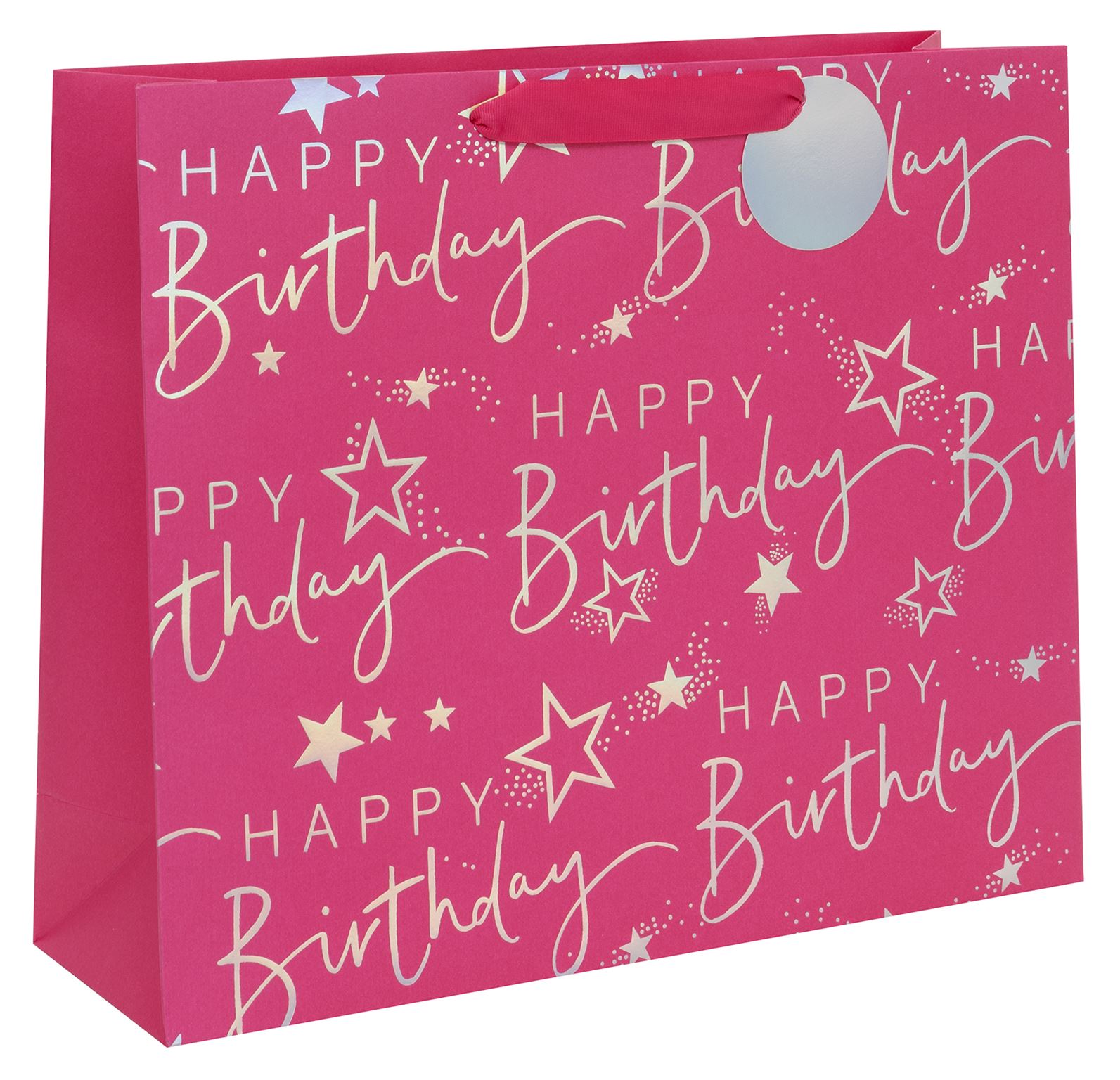 Glick - Happy Birthday Script Gift Bag - Medium - Pink