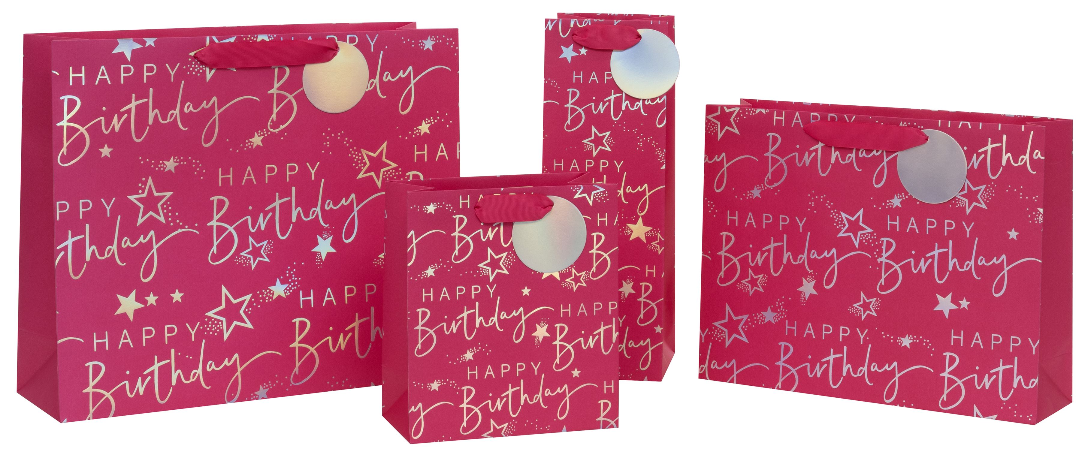 Glick - Happy Birthday Script Gift Bag - Medium - Pink