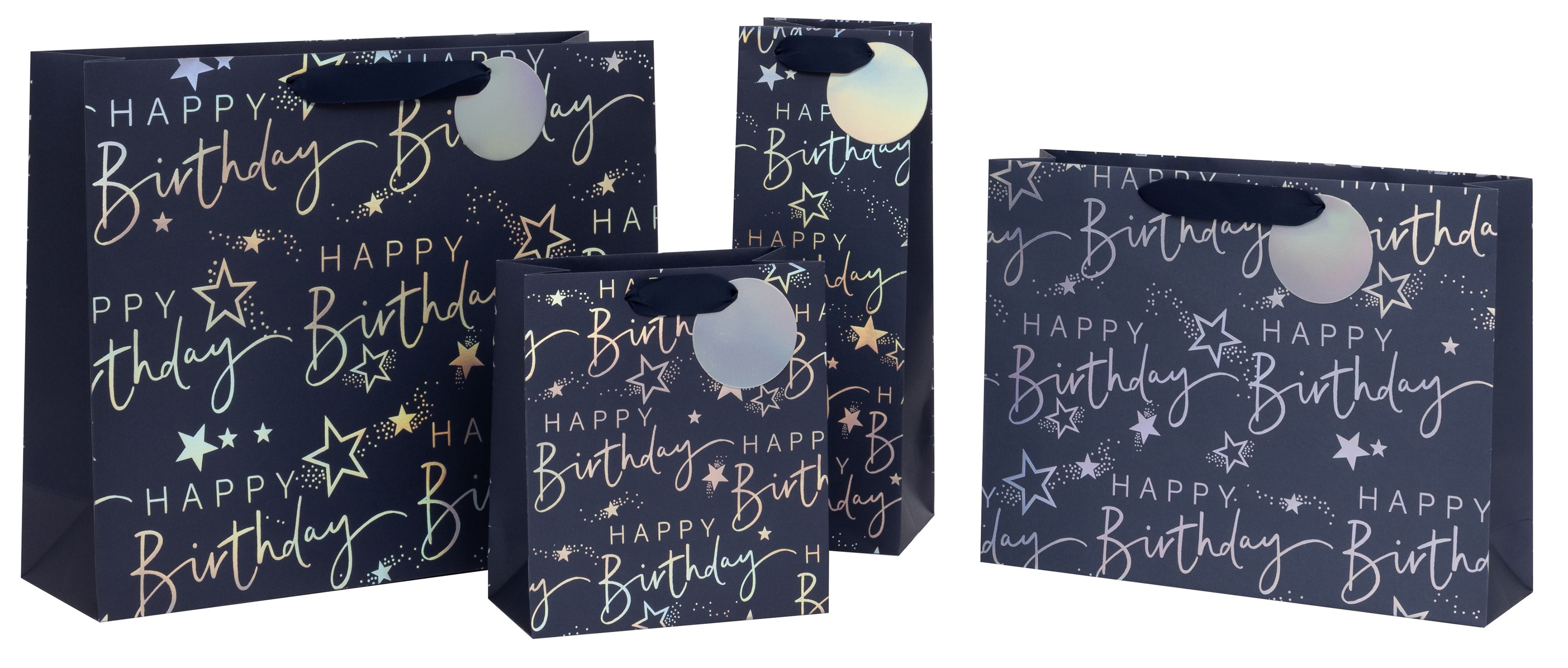 Glick - Happy Birthday Script Gift Bag - Medium - Blue