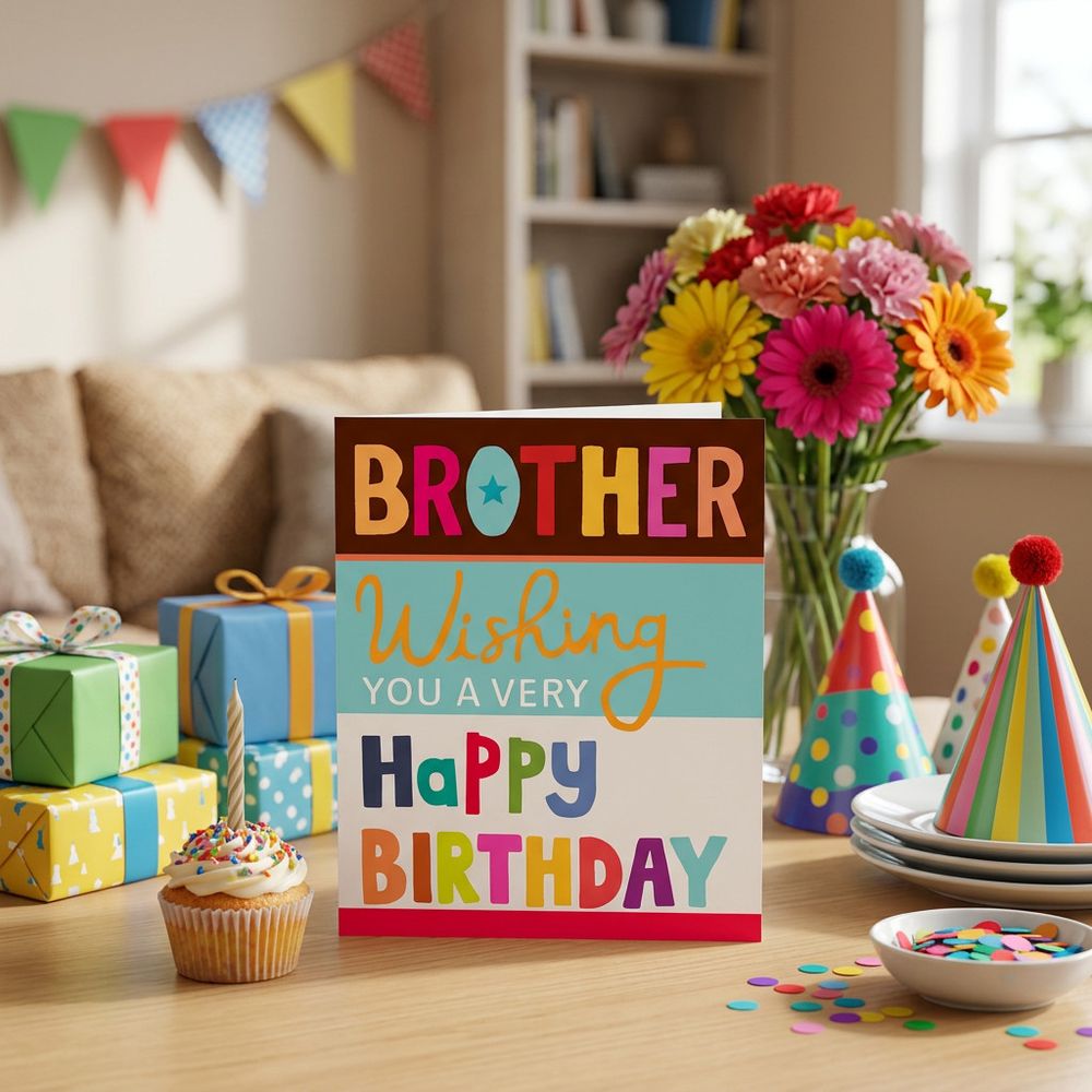 PaperSalad - Happy Birthday Brother Blank Greeting Card - Multicolor