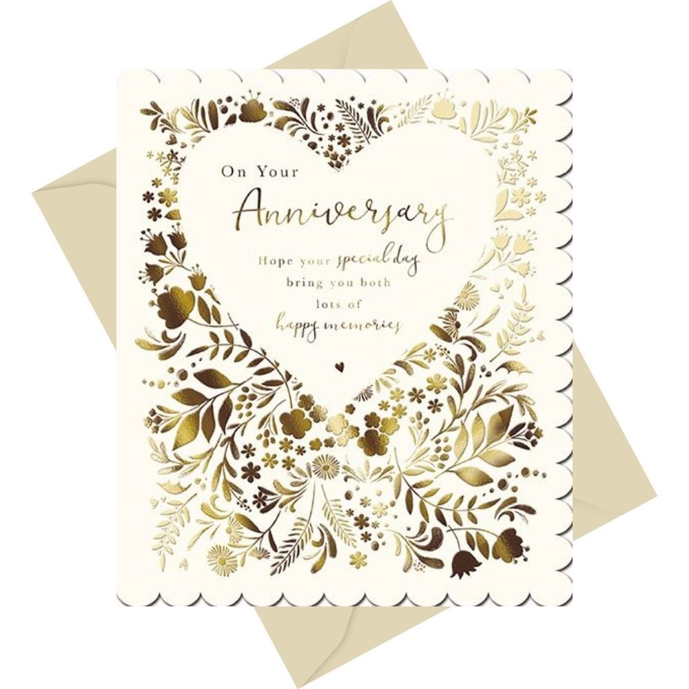 The Great British Card Company - Anniversary Greeting Card - Floral & Heart Design
