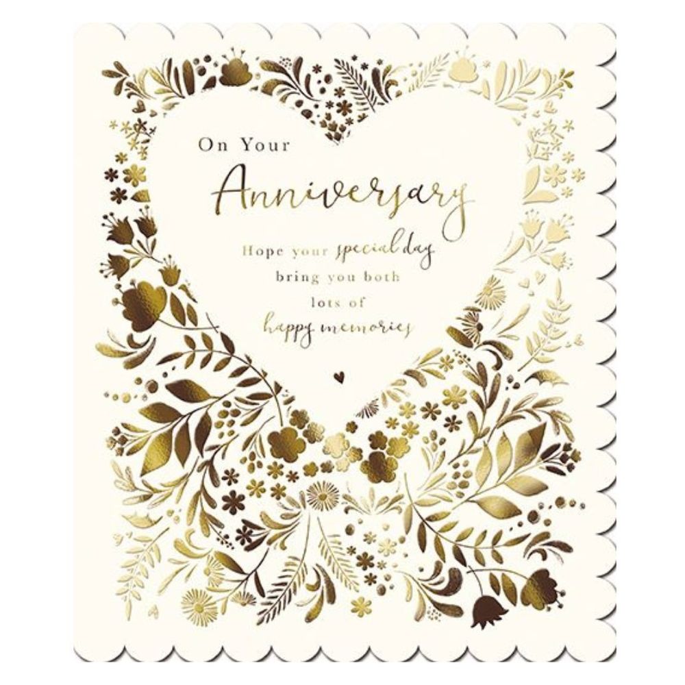 The Great British Card Company - Anniversary Greeting Card - Floral & Heart Design