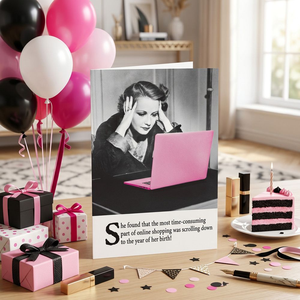 Emotional Rescue - Scrolling Down To The Year Of Her Birth Birthday Card