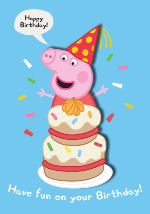 Tache - Peppa Pig With Party Hat Blank Birthday Card