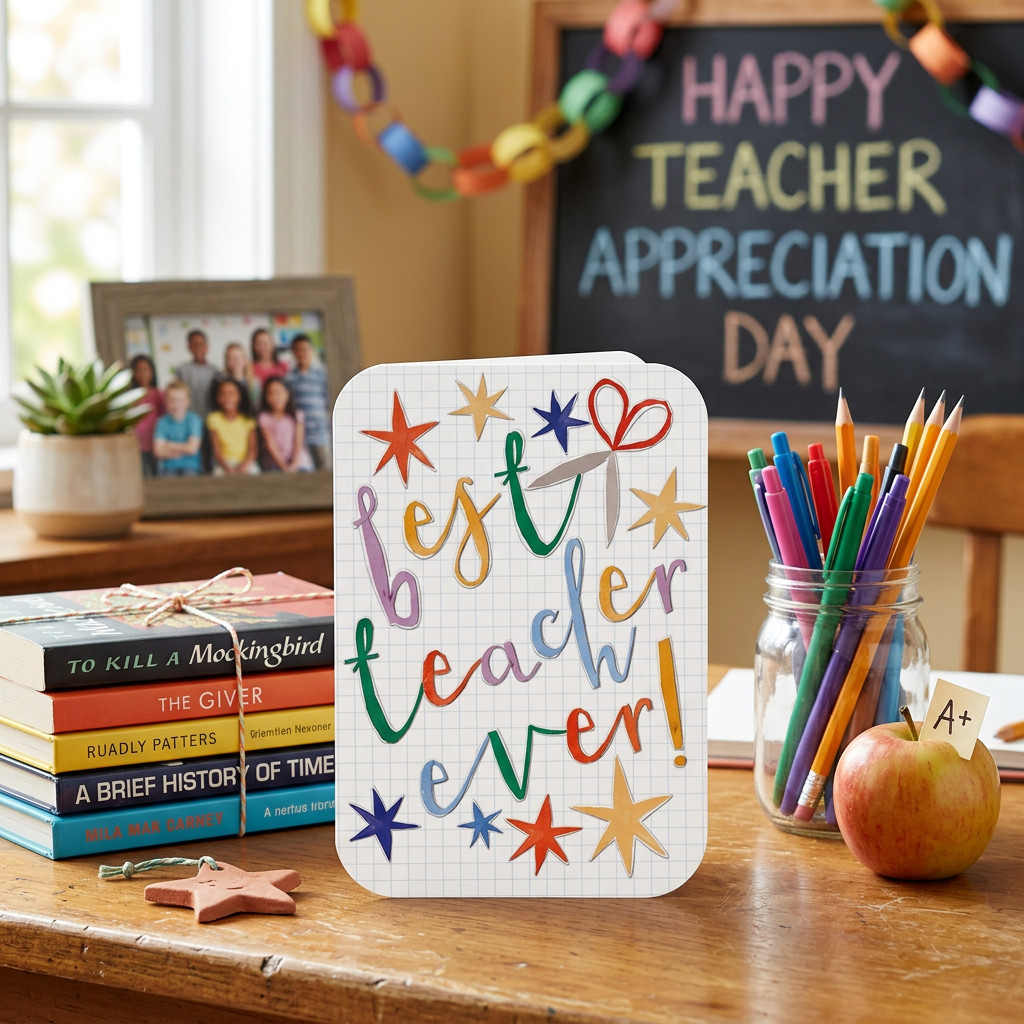 The Great British Card Company - Best Teacher Ever Greeting Card - Multicolor