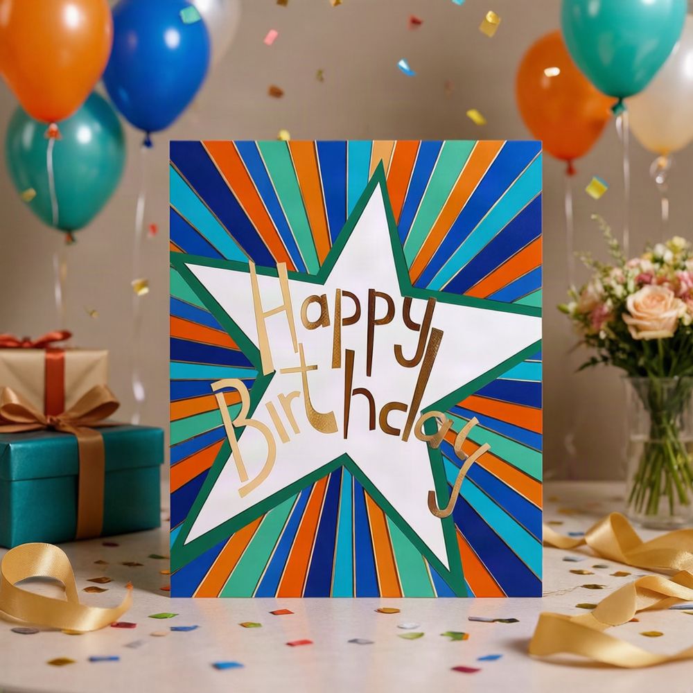 The Great British Card Company - Happy Birthday Greeting Card - Star Beam