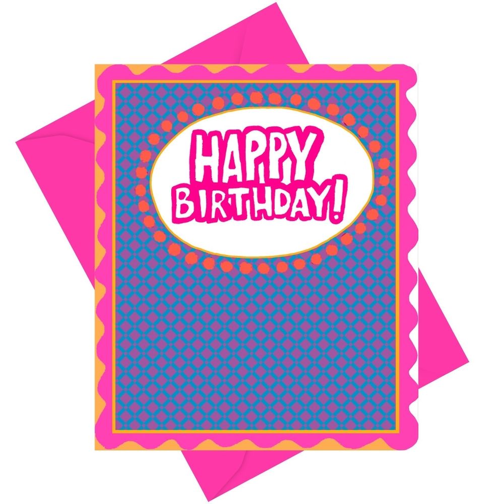 PaperSalad - Happy Birthday Blank Greeting Card - Pink Oval Design