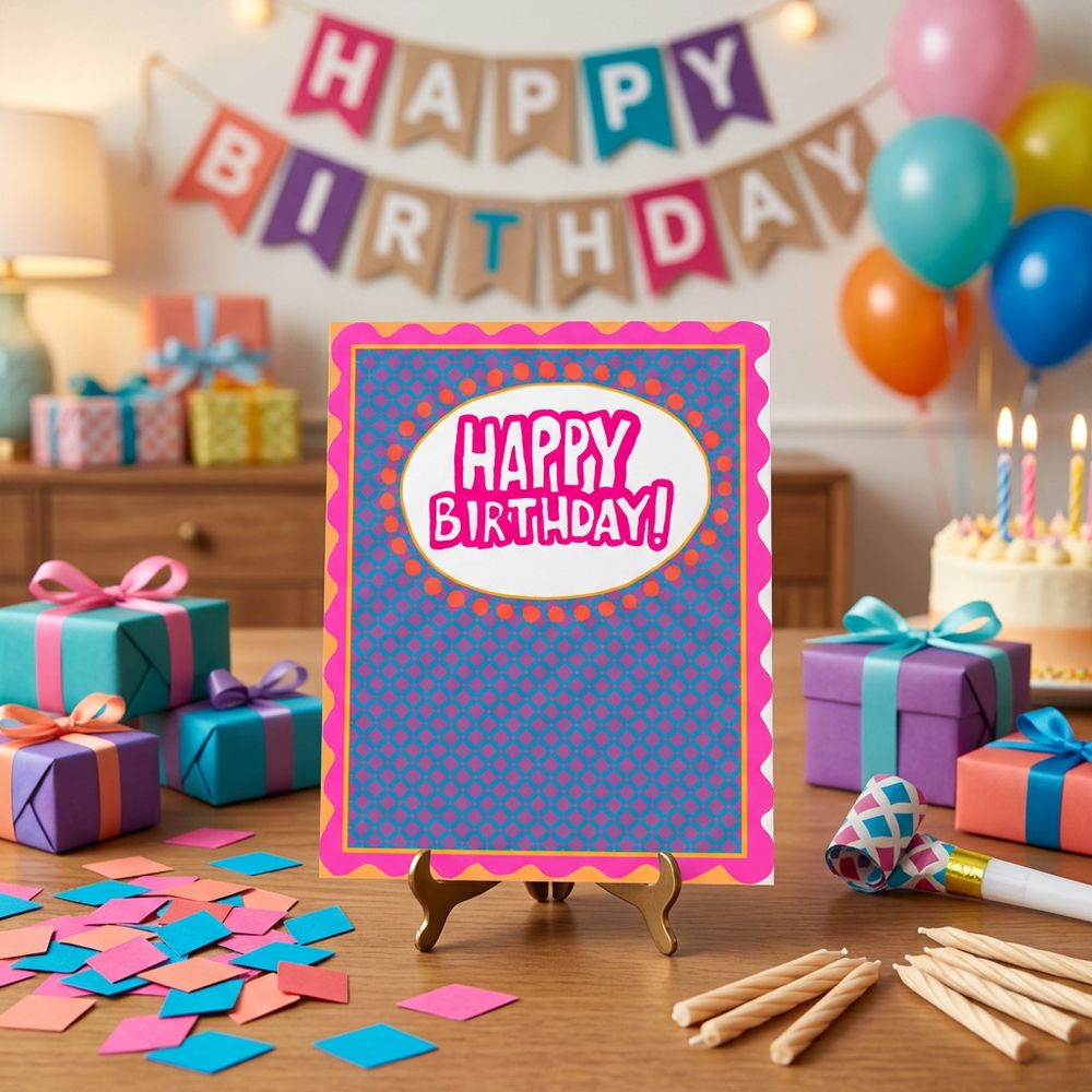 PaperSalad - Happy Birthday Blank Greeting Card - Pink Oval Design