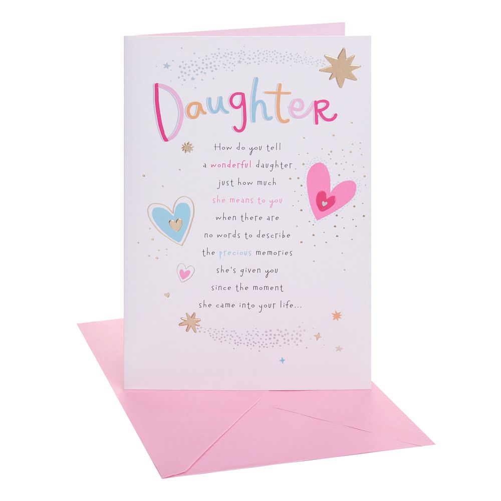 UK Greetings - Happy Birthday Daughter Greeting Card - Shooting Star & Hearts