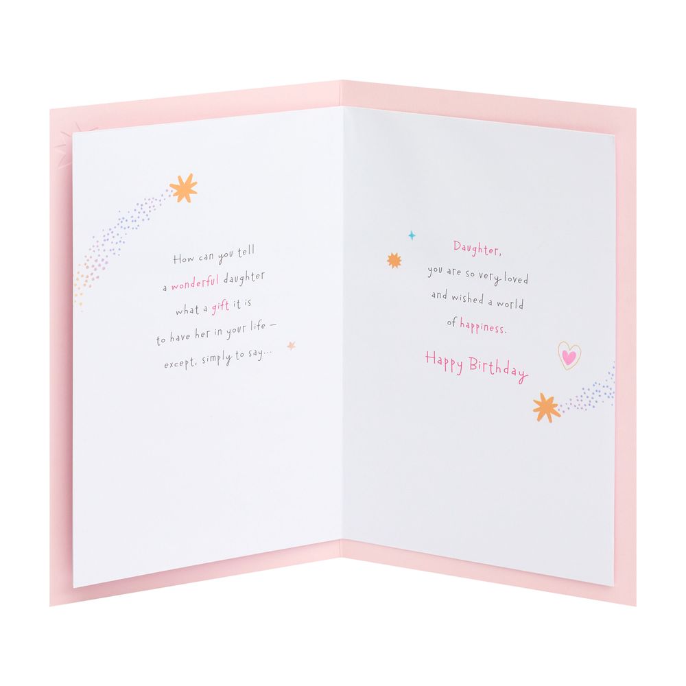 UK Greetings - Happy Birthday Daughter Greeting Card - Shooting Star & Hearts
