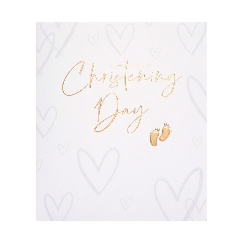 UK Greetings - Christening Day Greeting Card With Envelope - Hearts & Footprints