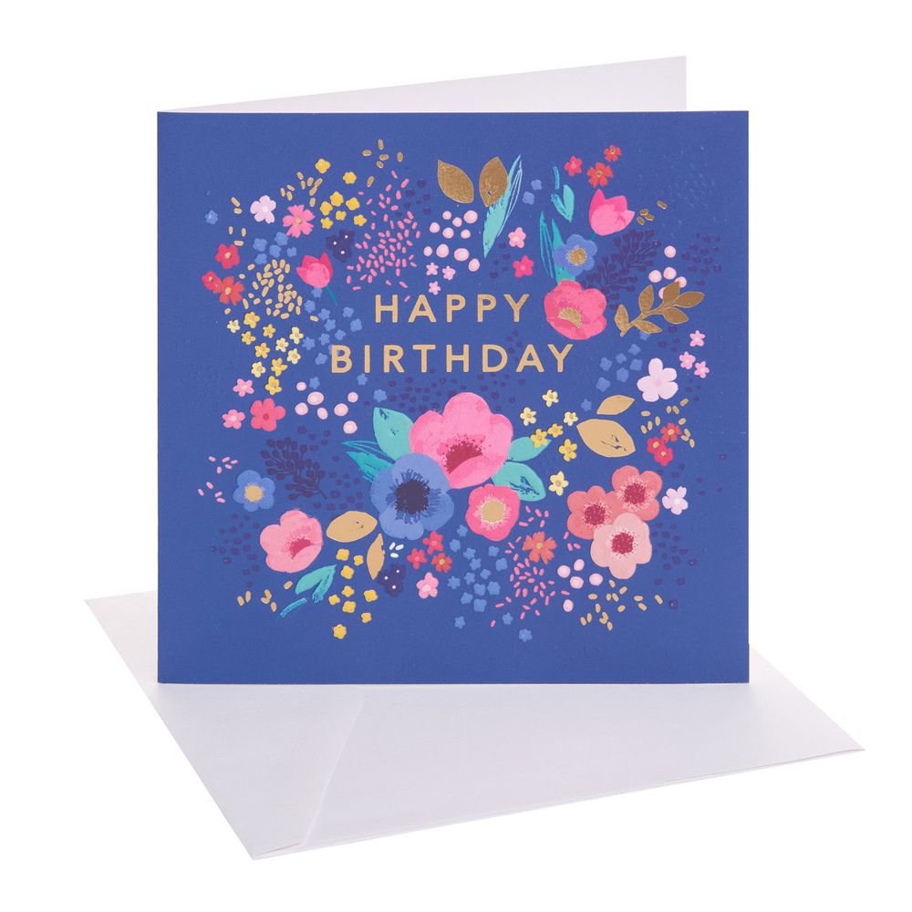 UK Greetings - Happy Birthday Greeting Card - Embossed Flowers