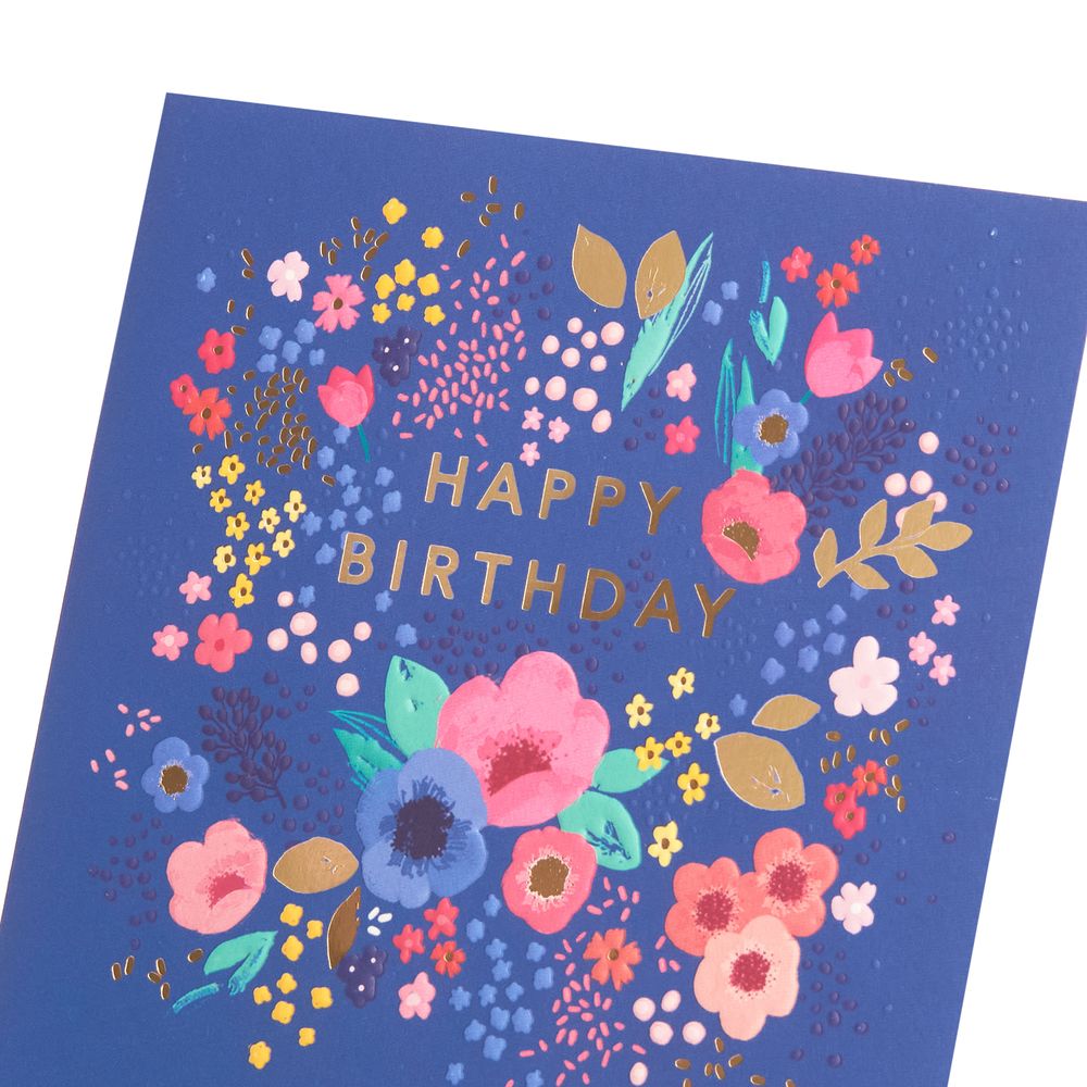 UK Greetings - Happy Birthday Greeting Card - Embossed Flowers