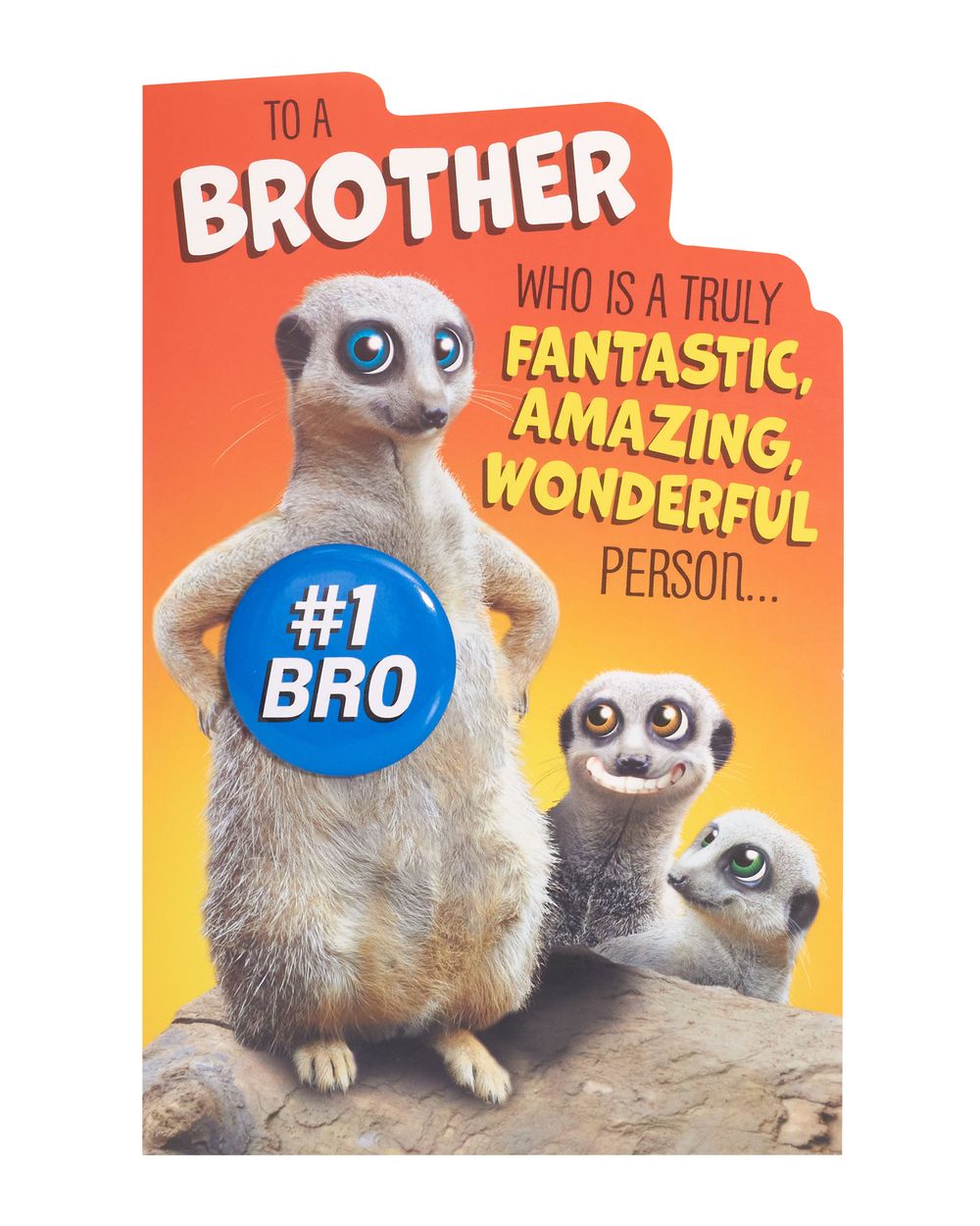 Uk Greetings - Happy Birthday Brother Meerkat Wearing Badge Card - Multicolor