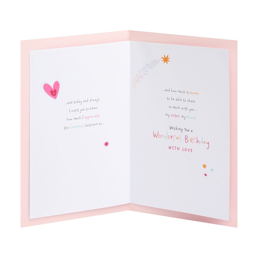 UK Greetings - Happy Birthday Sister Greeting Card - Butterfly, Heart & Star