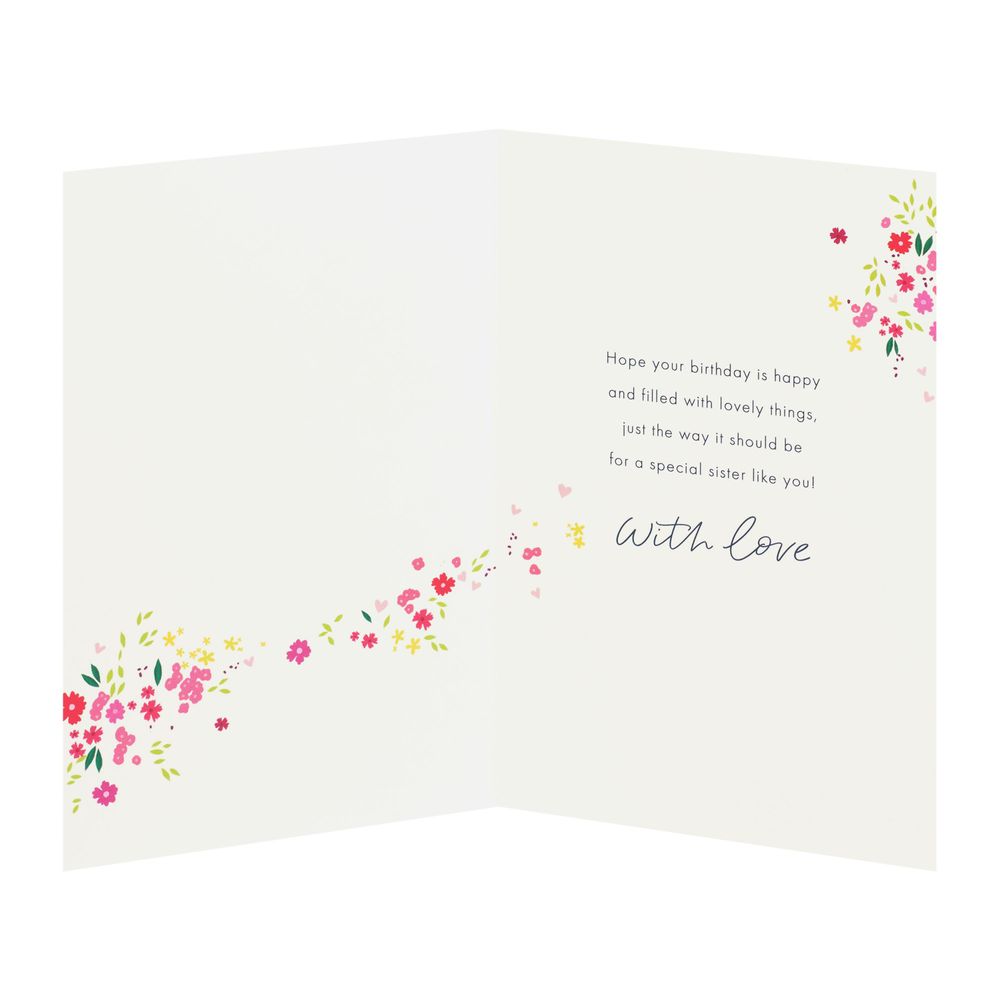 UK Greetings - Happy Birthday Wonderful Sister Greeting Card - Heart Balloon & Flower