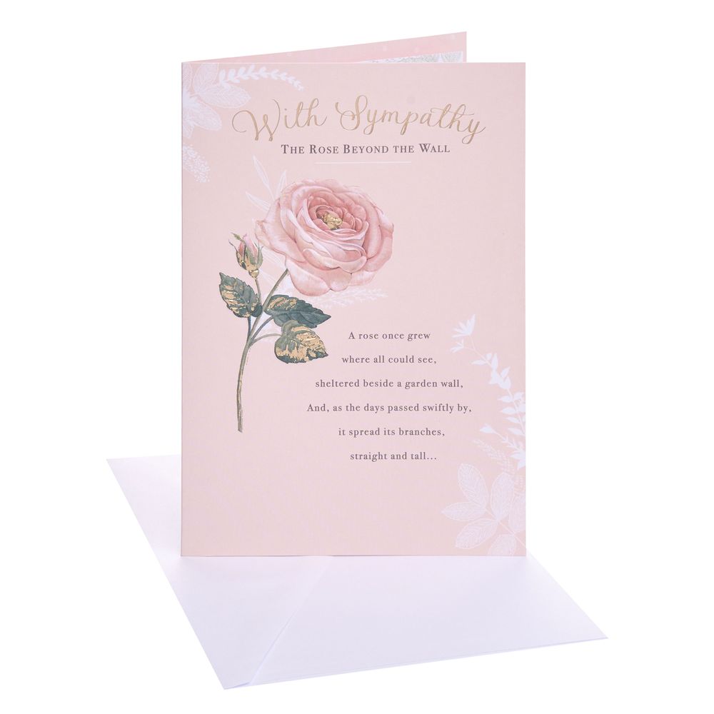 UK Greetings - Sympathy Greeting Card With Envelope - Rose Beyond The Wall