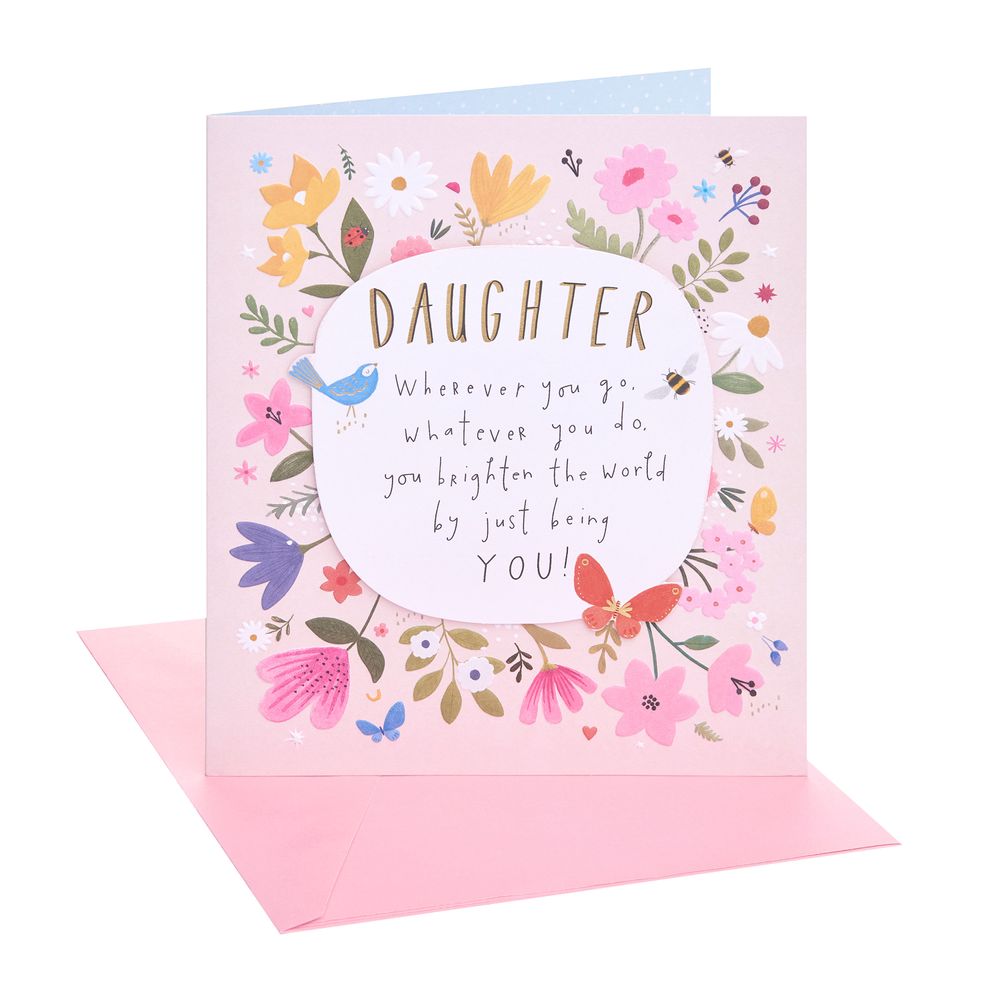 UK Greetings - Happy Birthday Daughter Flowers & Birds Greeting Card - Multicolor