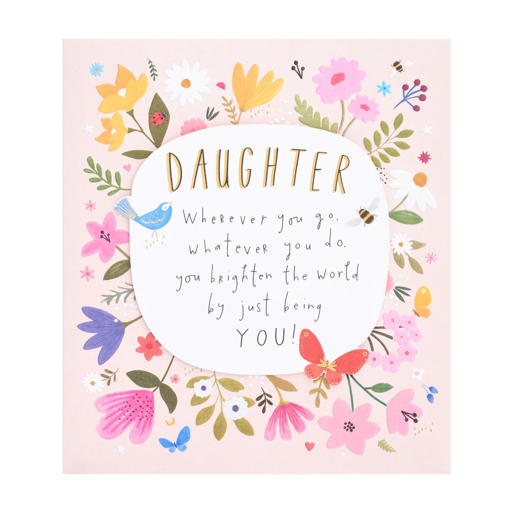 UK Greetings - Happy Birthday Daughter Flowers & Birds Greeting Card - Multicolor