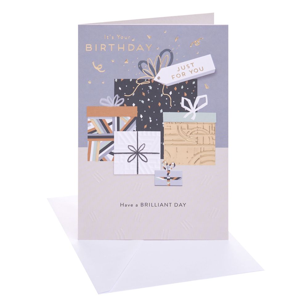 UK Greetings - Happy Birthday Just For You Greeting Card - Presents & Balloons