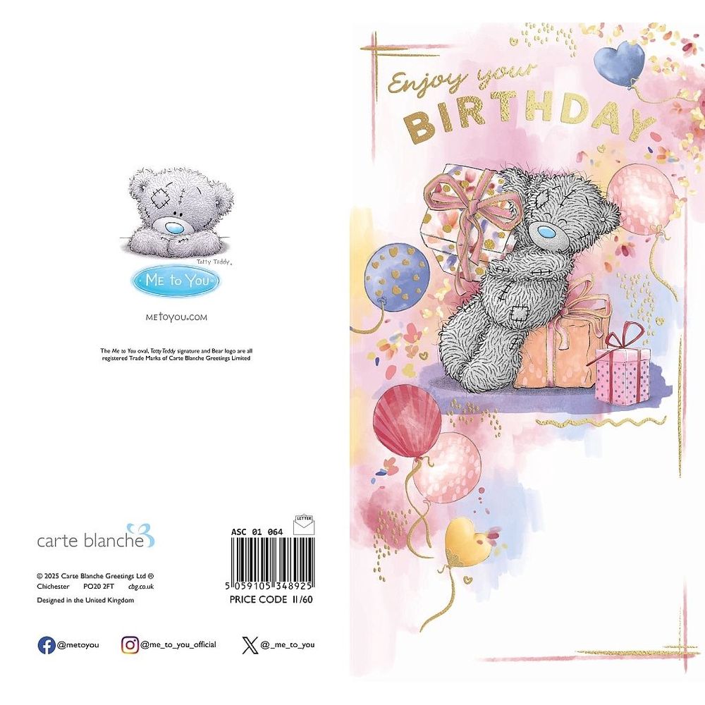 Carte Blanche - Happy Birthday Bear With Three Greeting Card - Multicolor