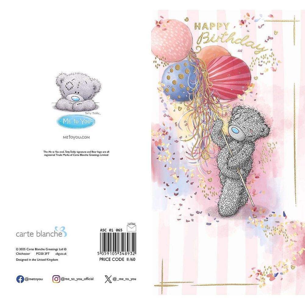 Carte Blanche - Happy Birthday Bear With Balloons Greeting Card - Multicolor