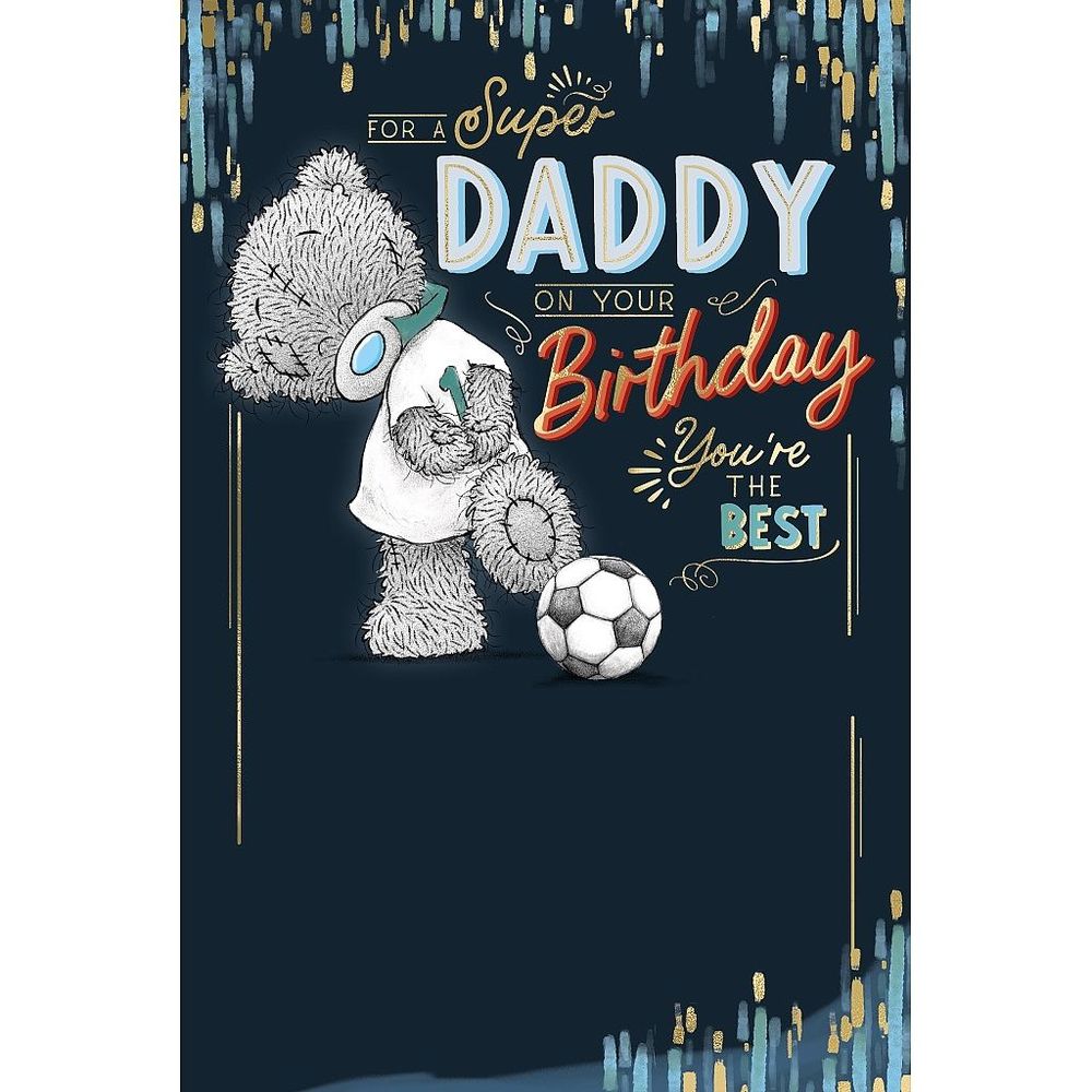 Carte Blanche - Happy Birthday Daddy Bear With Football Greeting Card - Blue