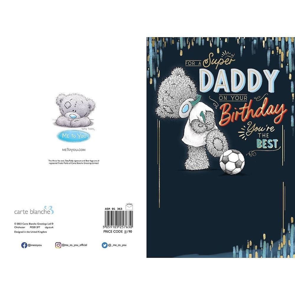 Carte Blanche - Happy Birthday Daddy Bear With Football Greeting Card - Blue