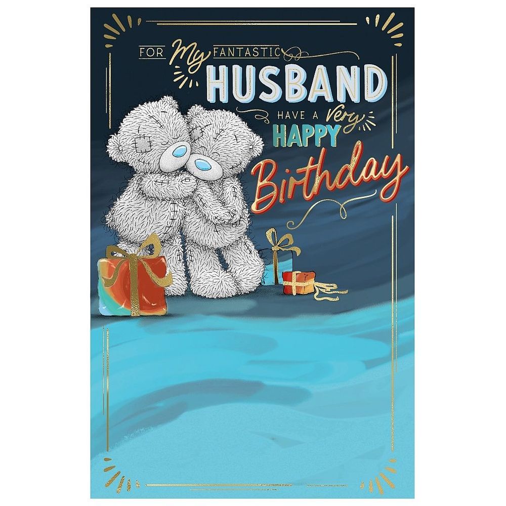 Carte Blanche - Happy Birthday Husband Bears Snuggling Greeting Card - Blue
